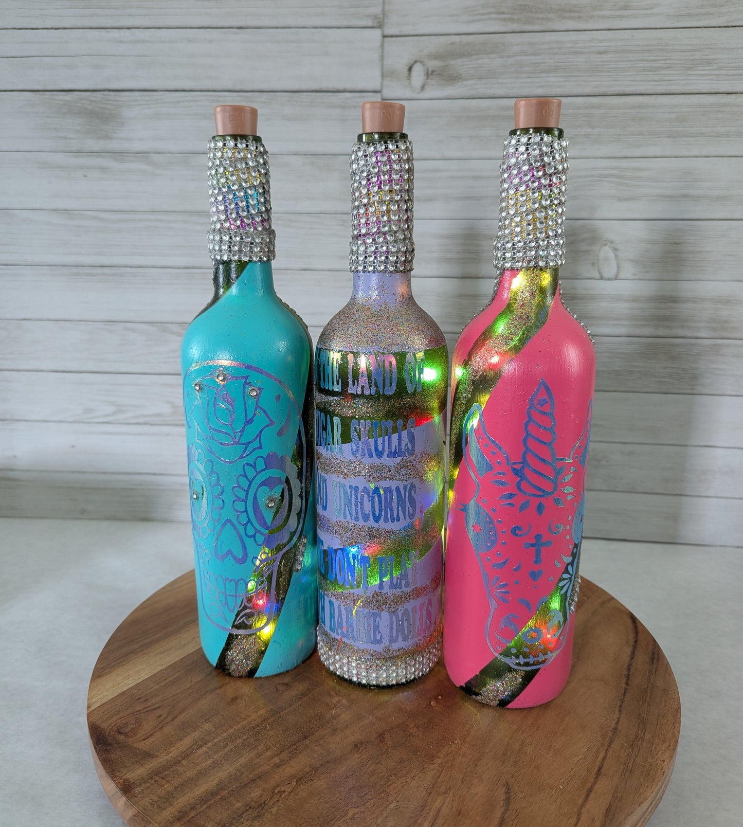 Sugar Skull Fairy Light Wine Bottle Set