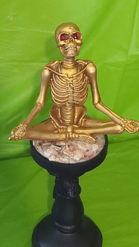 Golden Yoga Skeletons on a Glittery Black Raven Stoop