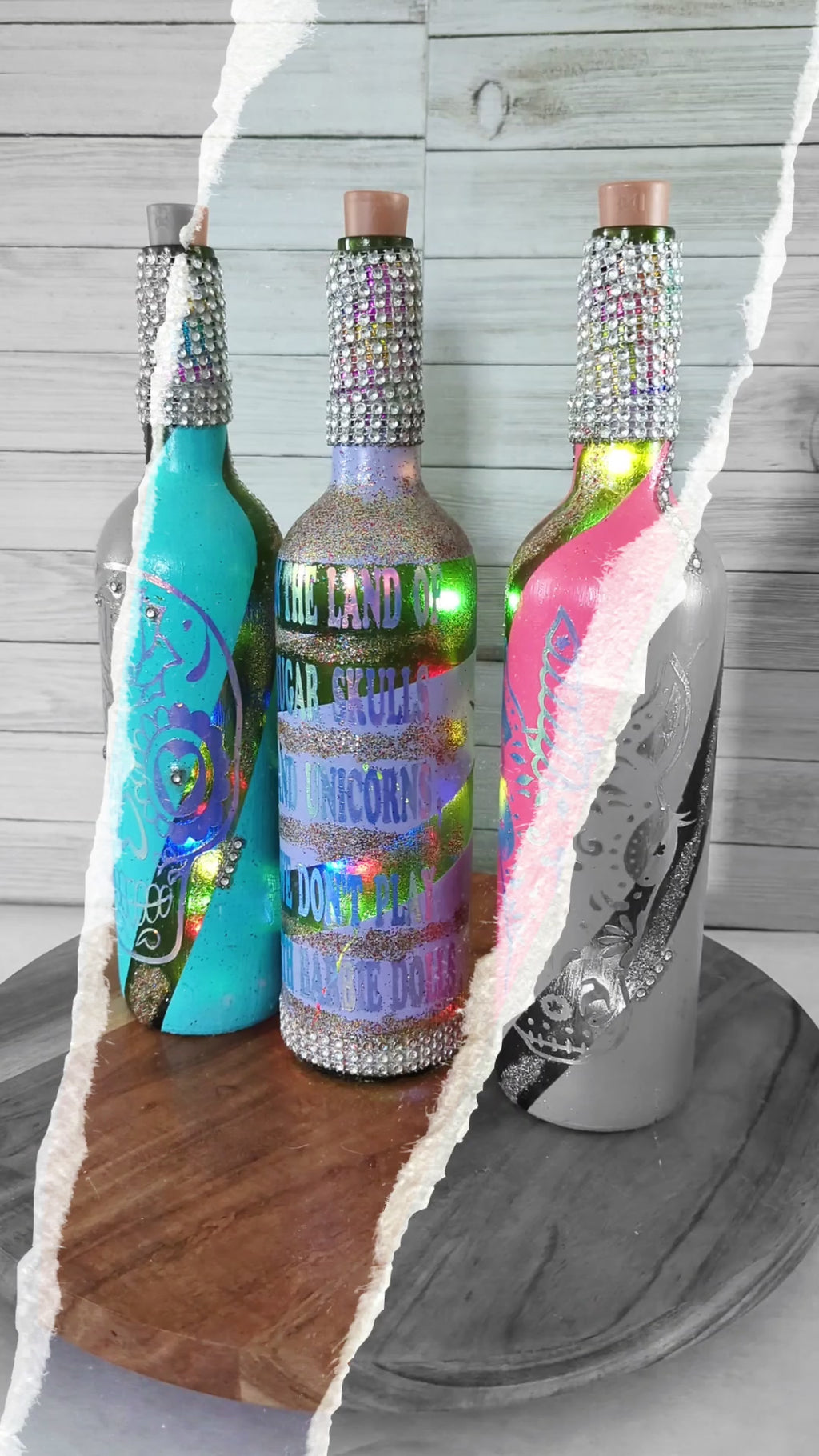 Sugar Skull Fairy Light Wine Bottle Set