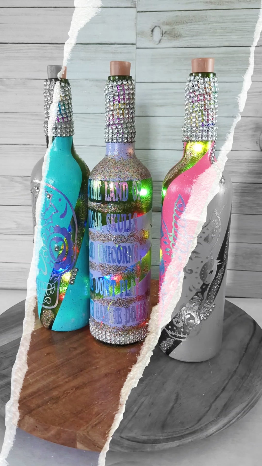 Sugar Skull Fairy Light Wine Bottle Set