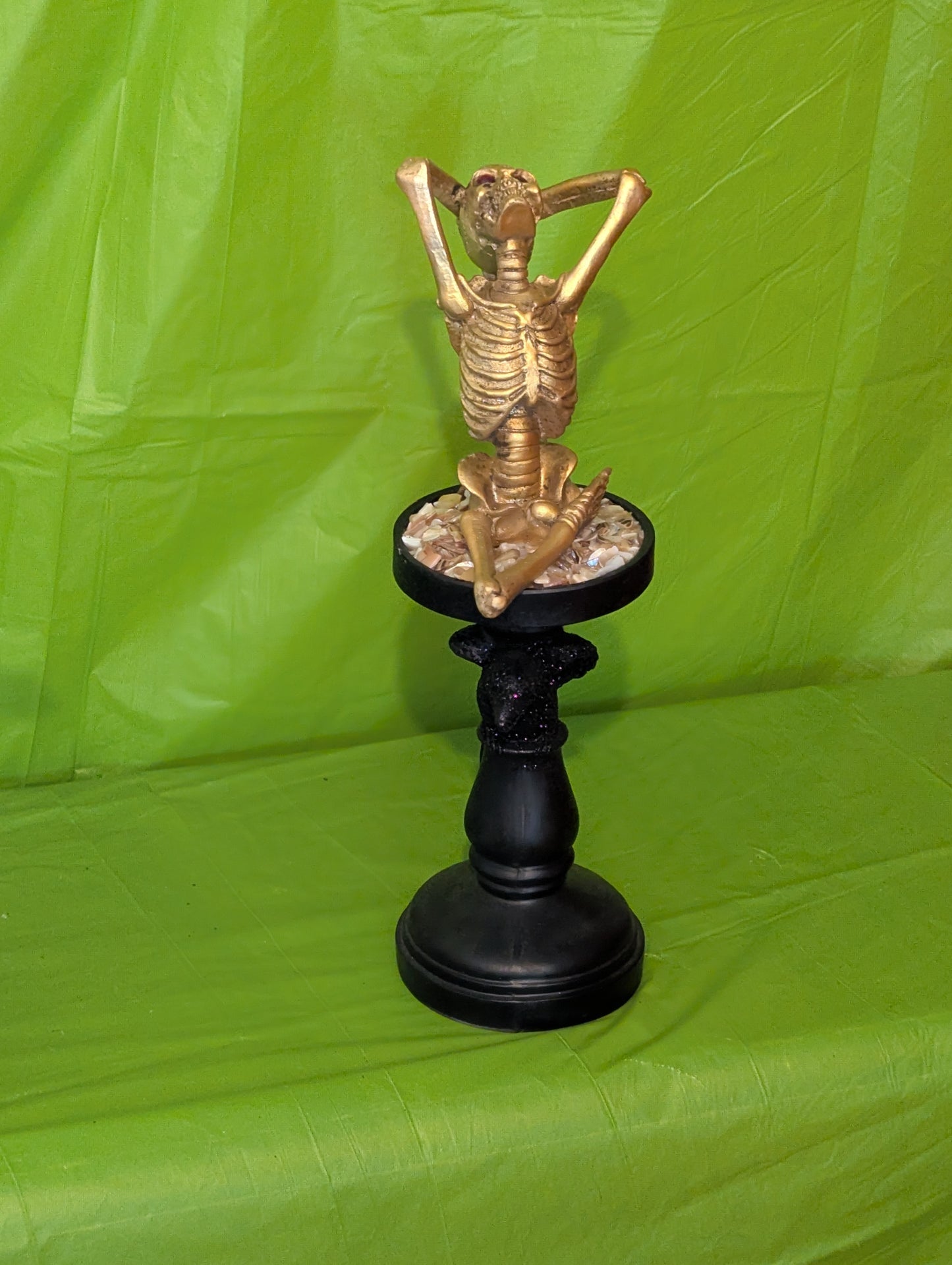 Golden Yoga Skeletons on a Glittery Black Raven Stoop