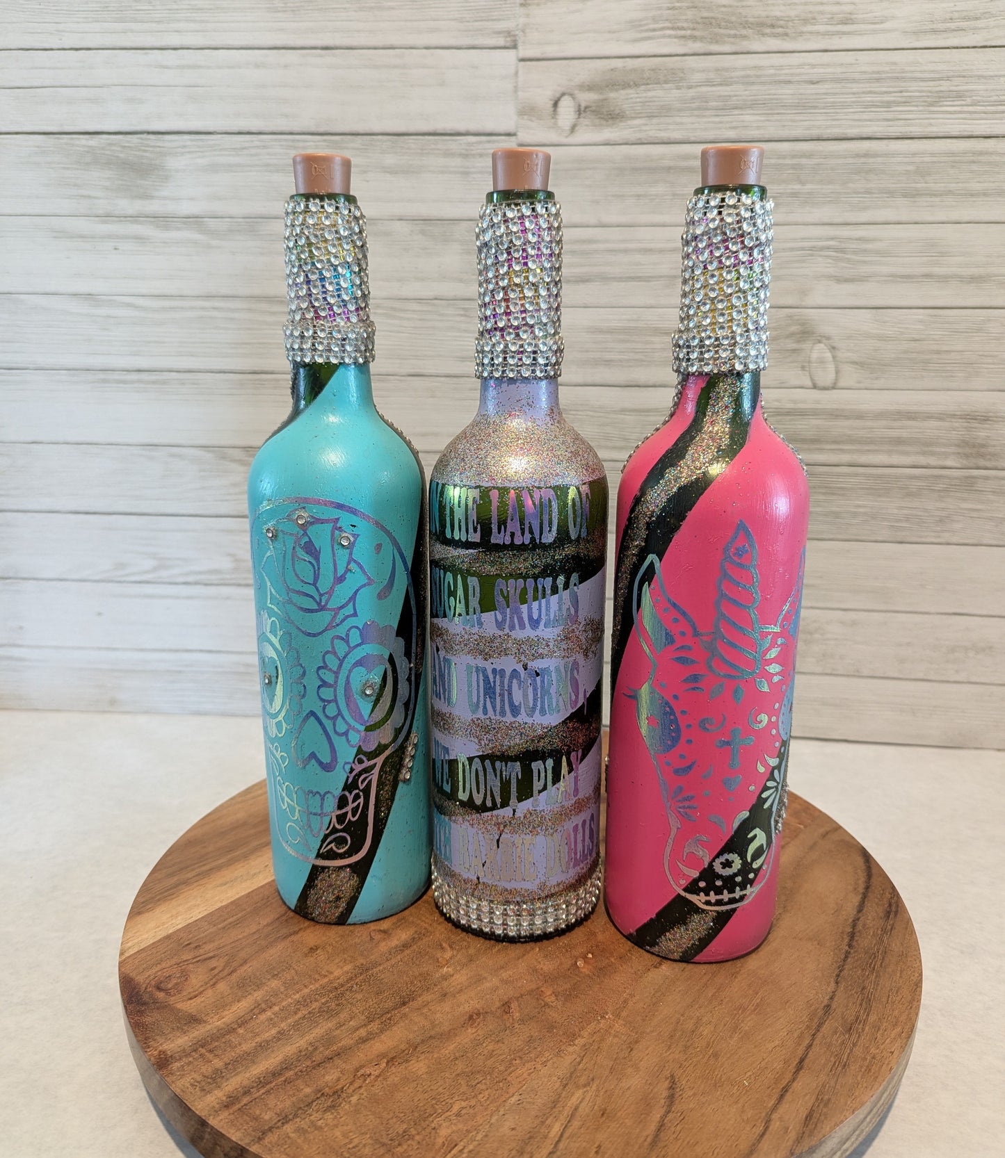 Sugar Skull Fairy Light Wine Bottle Set