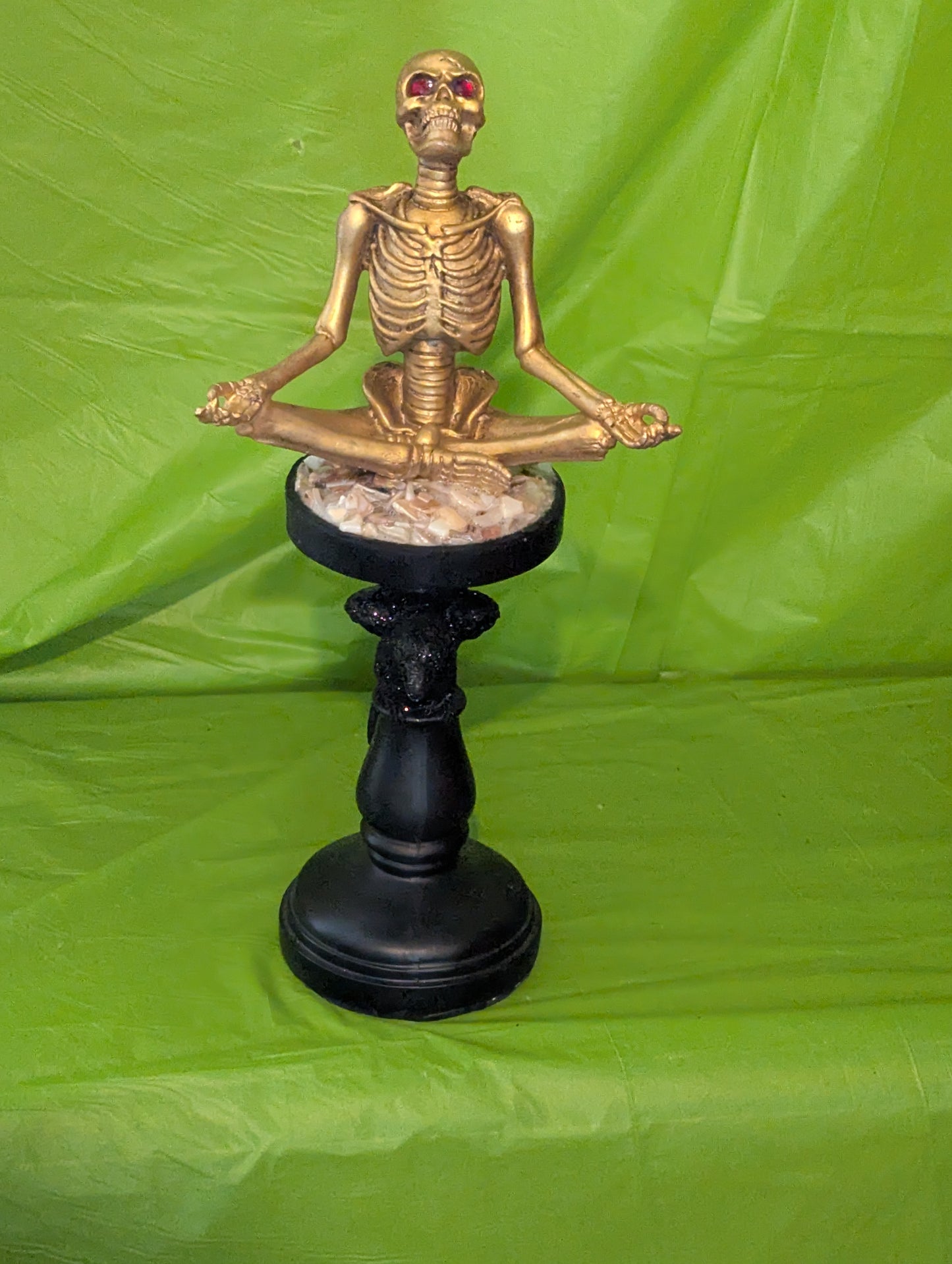 Golden Yoga Skeletons on a Glittery Black Raven Stoop