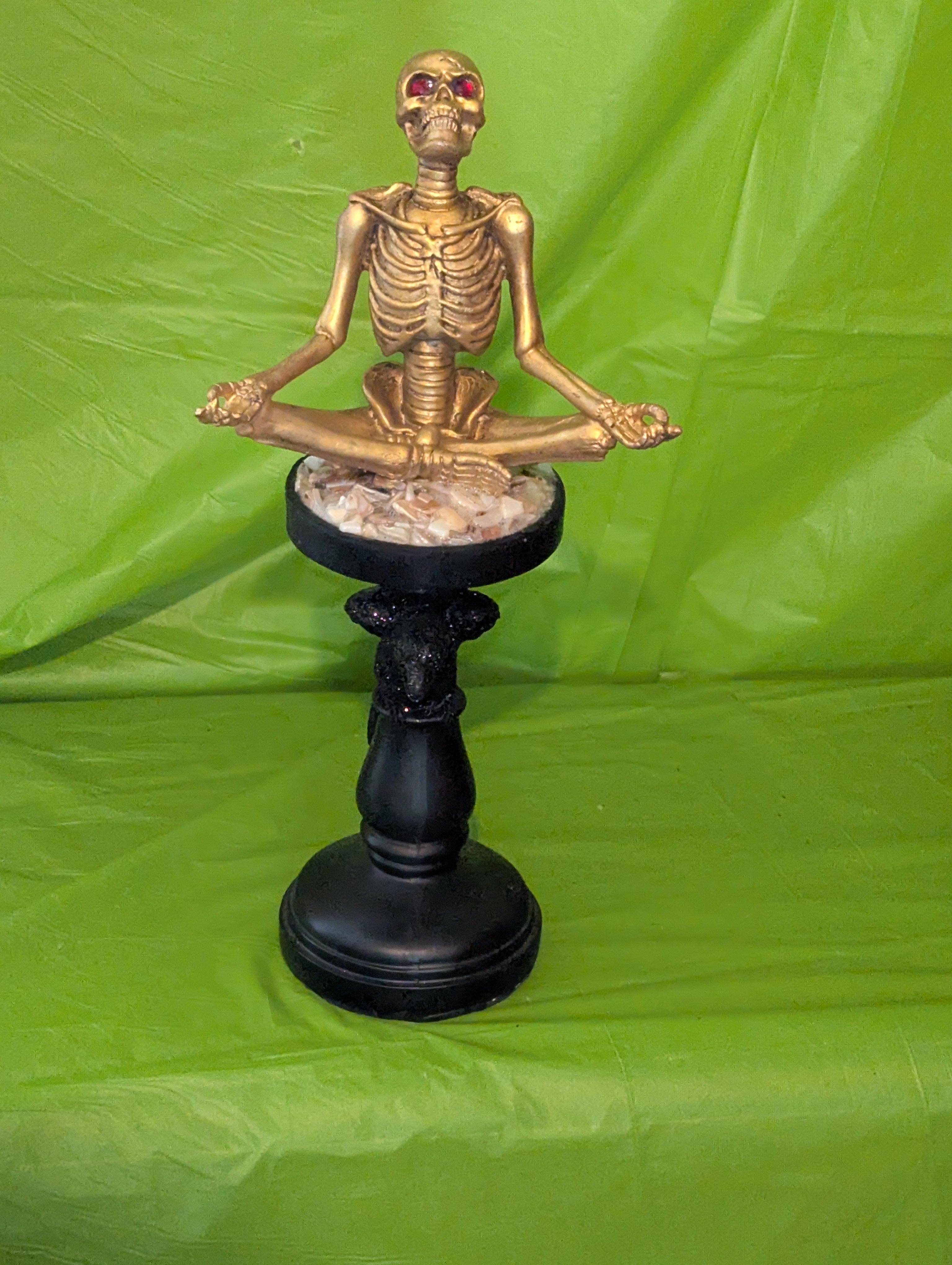 Golden Yoga Skeletons on a Glittery Black Raven Stoop